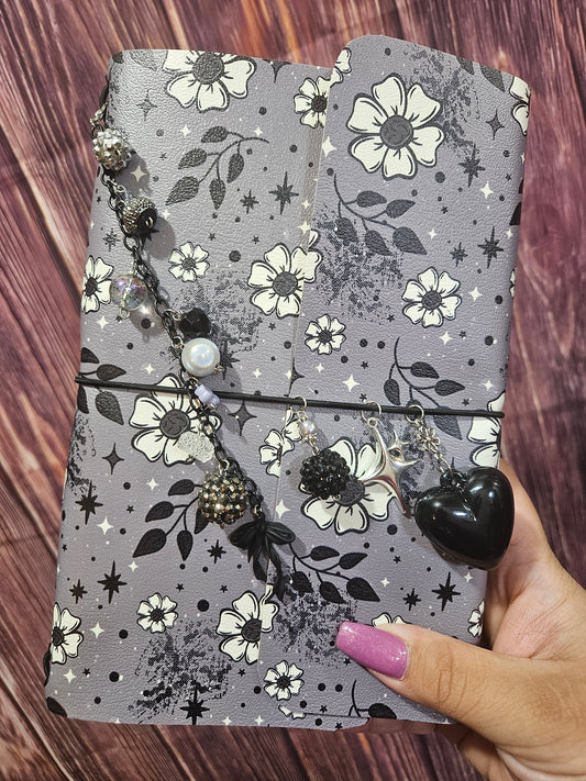 Faux Leather Wrapped Journal (A5) - Gray Floral