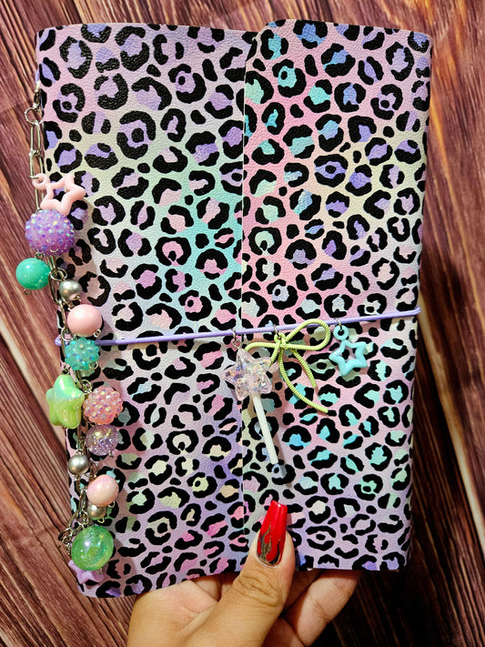 Faux Leather Wrapped Journal (A5) - pastel leopard