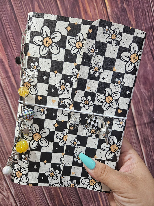 Faux Leather Wrapped Journal (A5) - checkered daisies