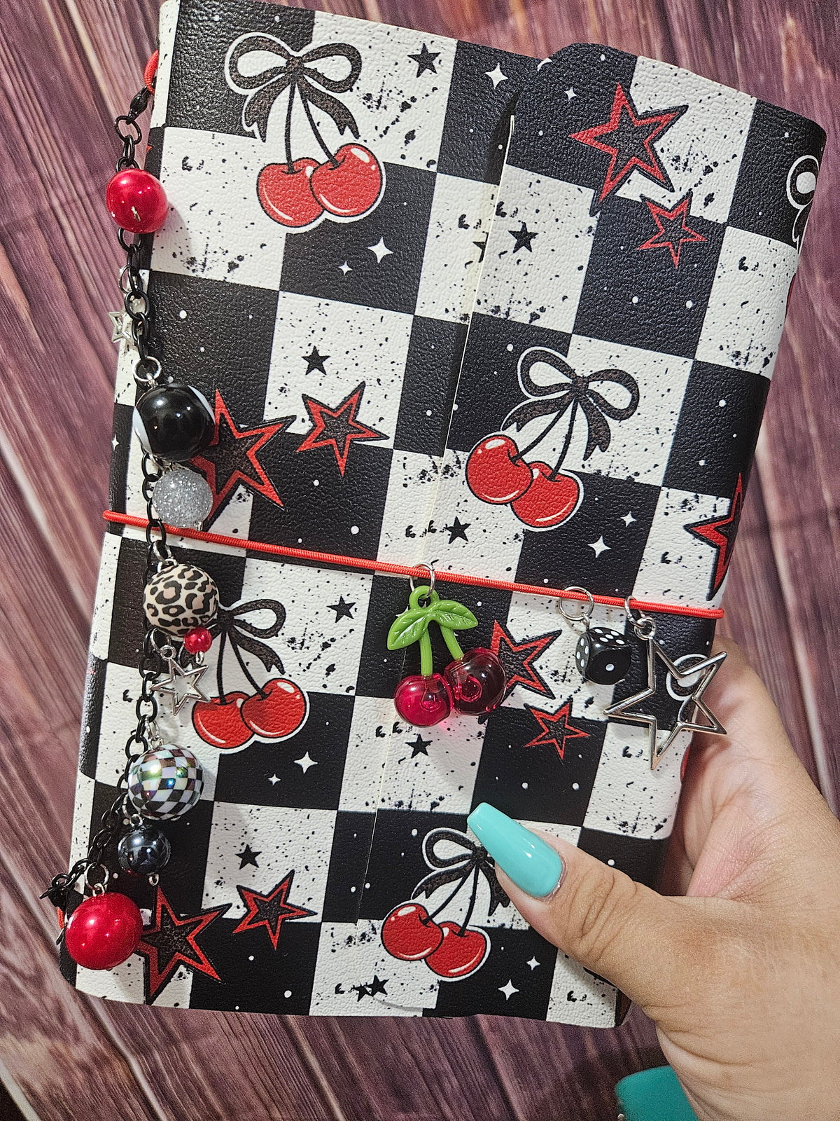 Faux Leather Wrapped Journal (A5) - Cherry Checkered