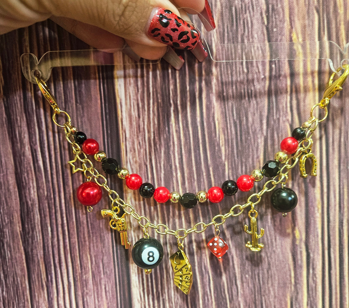 Car Charm Chain +hanger - 8 Ball western (gold)