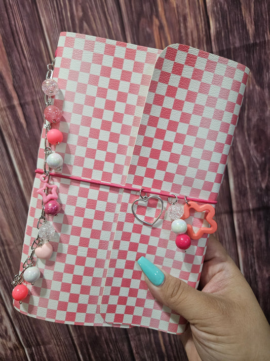 Faux Leather Wrapped Journal (A5) - pink ombre checkered
