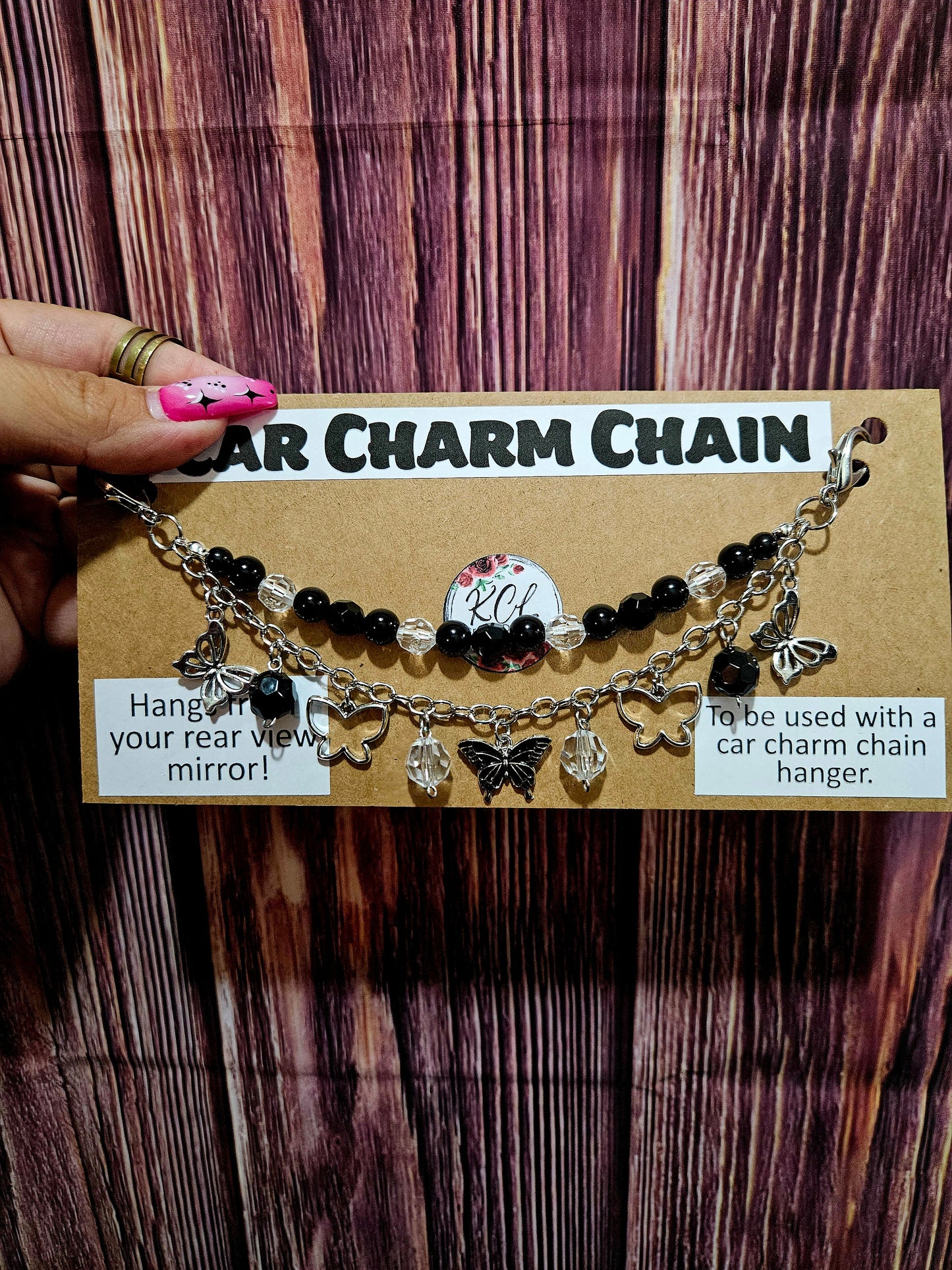 Car Charm Chain +hanger - black butterfly