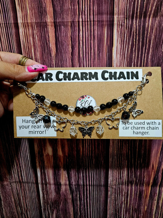 Car Charm Chain +hanger - black butterfly