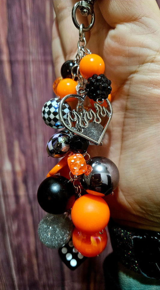 Bag Charm - Orange and black heart flame