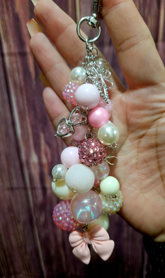 Bag Charm - pink and cream bow