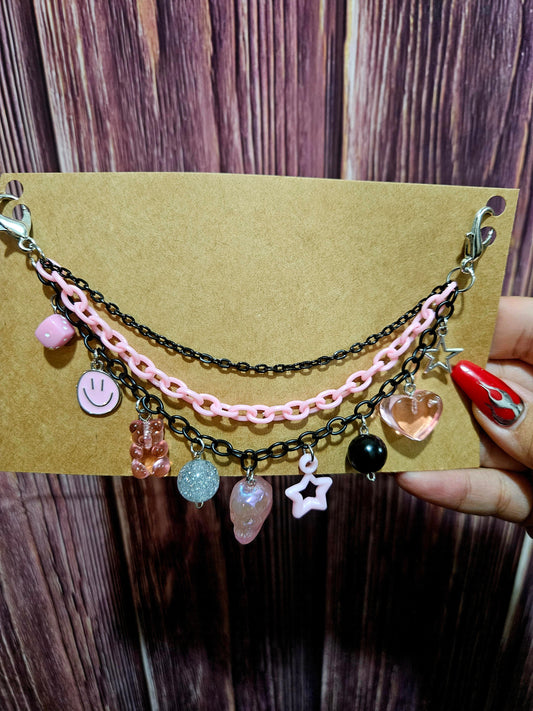 Car Charm Chain +hanger - Light Pink Triple Chain (skull)