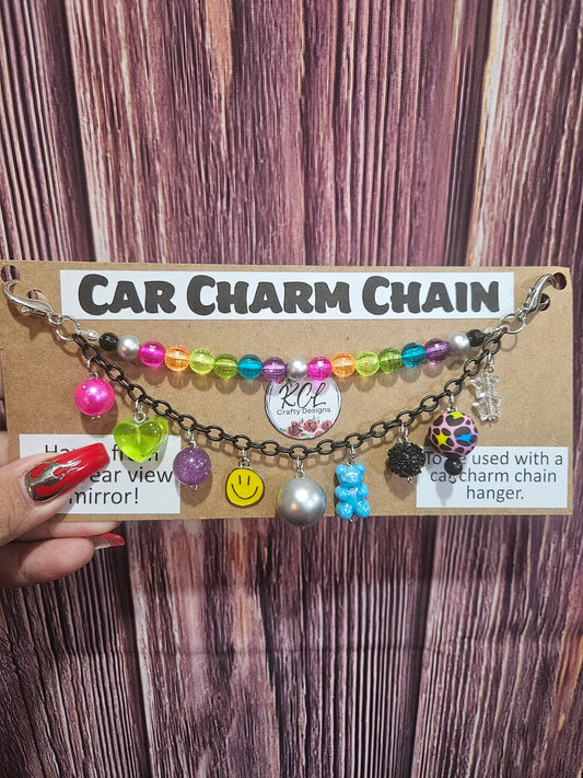Car Charm Chain +hanger - neon bead chain, blue gummy bear